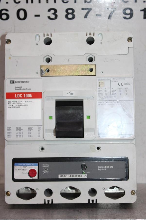 Used CUTLER HAMMER CIRCUIT BREAKER LDC36600 600 AMP 600 VAC 3-POLE LDC-100K
