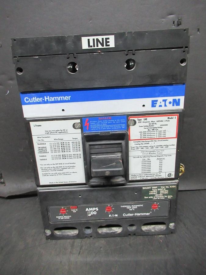 Used 600 AMP EATON CIRCUIT BREAKER LH36F600E 600 VAC 3-POLE 50/60 HZ **WARRANTY**