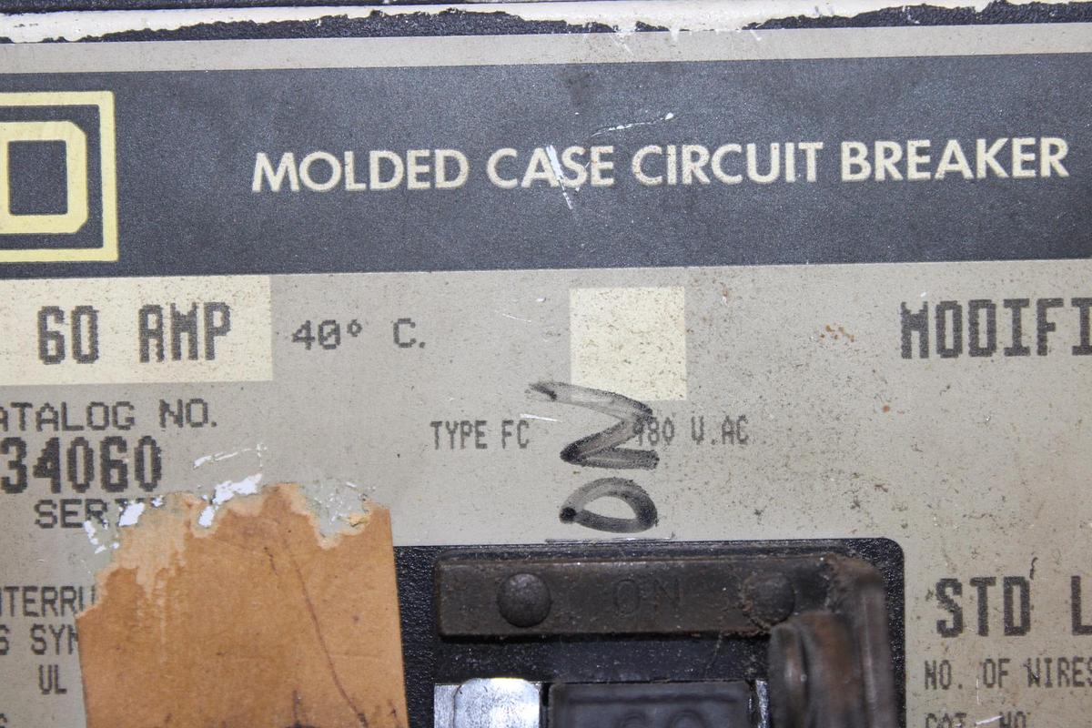 Used SQUARE D I-LINE CIRCUIT BREAKER FH36060 60 AMP 600 VOLT 3-POLE