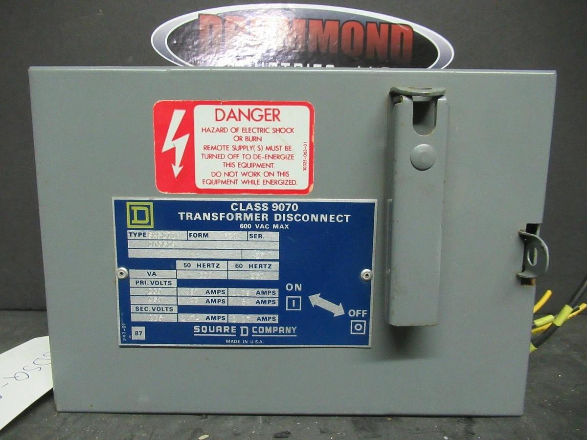 Used SQUARE D CLASS 9070 TRANSFORMER DISCONNECT 250 VA SK5271N SER. A W/ ENCLOSURE