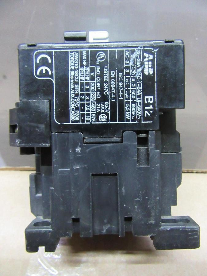 Used ABB CONTACTOR B12-30-10 600 VOLT 21 AMP 10 HP 3-PHASE 3-POLE COIL: 110/120 VOLT