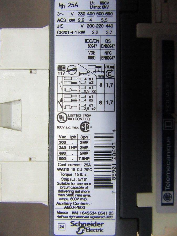 Used LOT OF 2 TELEMECANIQUE CONTACTOR LC1-D09 600 VOLT 25 AMP 7.5 HP