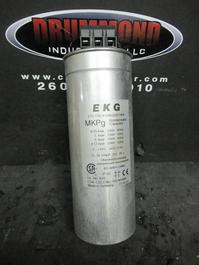 Used EKG MKPg KONDENSATOR CAPACITOR 6.25 KVAR @ 230 VAC 60 HZ 275.156-410403/221404