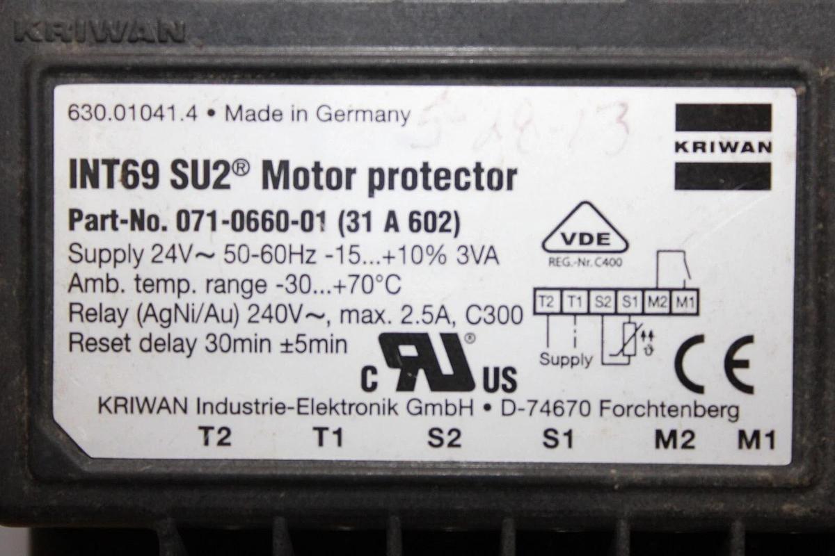 Used KRIWAN INT69 SU2 MOTOR PROTECTOR 071-0660-01 24 VAC 2.5 AMP **WARRANTY**