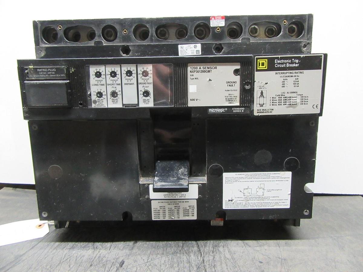 Used SQUARE D CIRCUIT BREAKER NXP361200GMT 1200 AMP 600V W/ ARP100 AND GROUND FAULT