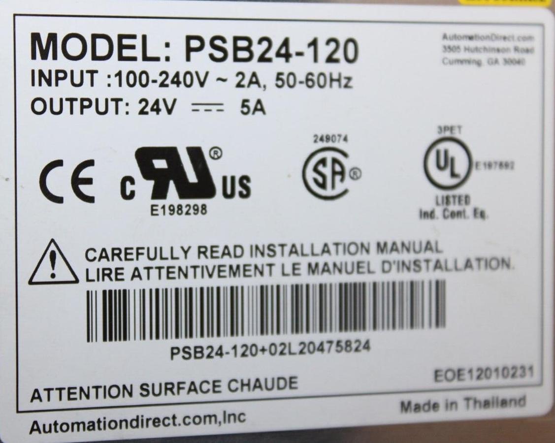 Used RHINO INDUSTRIAL POWER SUPPLY PBS24-120 240 VAC 2 AMP **WARRANTY**