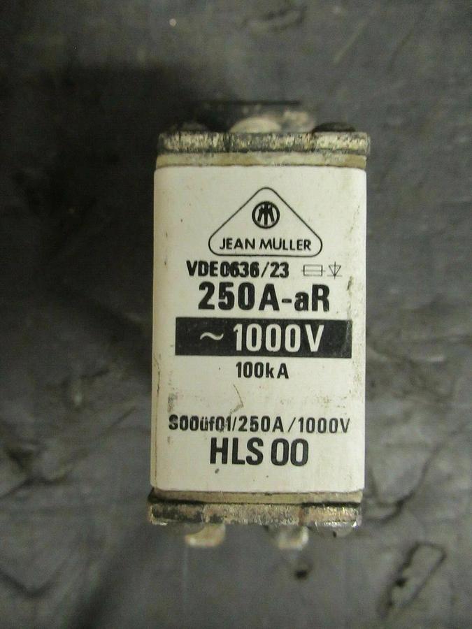 Used JEAN MULLER FUSE VDE0636/23 250A-AR HLS 00 S00ÜF01 250 AMP 100kA 600 VAC