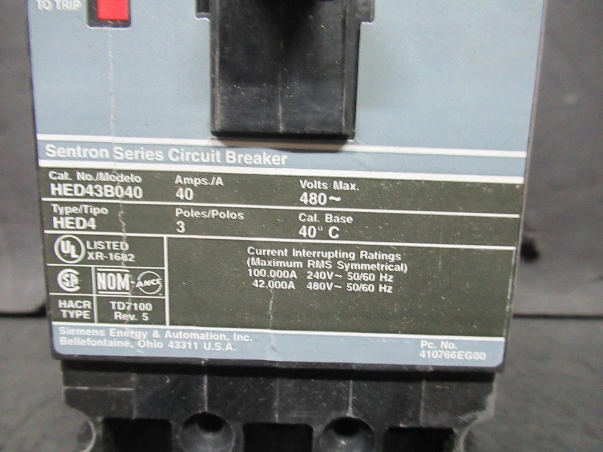 SIEMENS CIRCUIT BREAKER HED43B040 40 AMP 480 VAC 3-POLE **NEW IN BOX**
