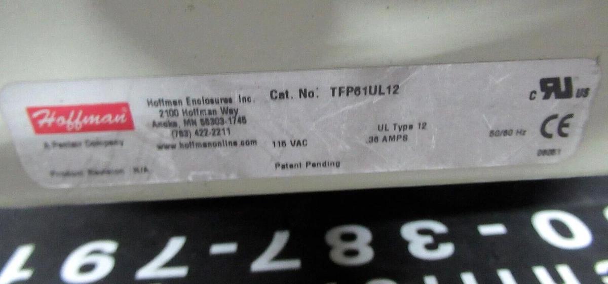 Used HOFFMAN AXIAL FAN AND ENCLOSURE 115 VAC 0.31 AMP 200/240 CFM A-6AXFN TFP61UL12