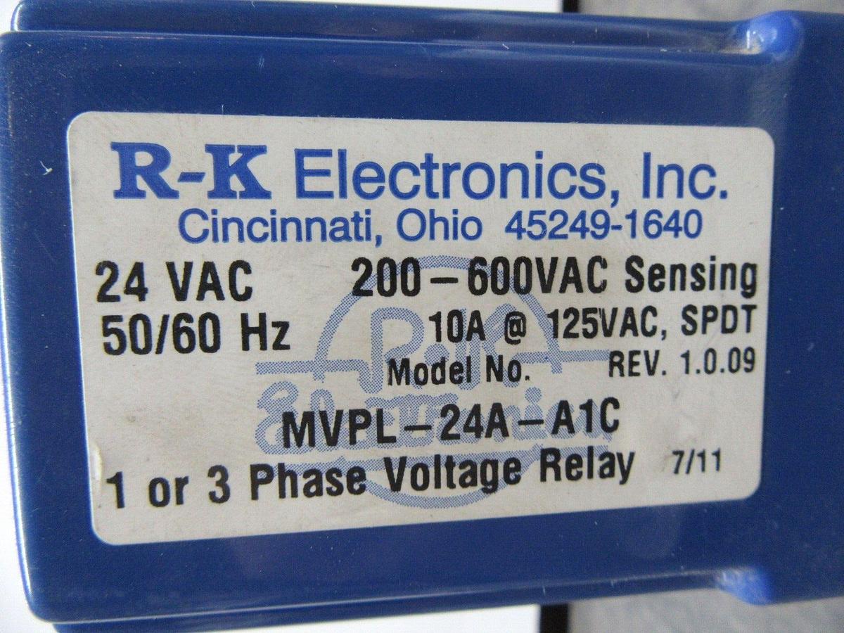Used RK ELECTRONICS RELAY MVPL-24A-A1C 24 VAC 10 AMP **WARRANTY INCLUDED**