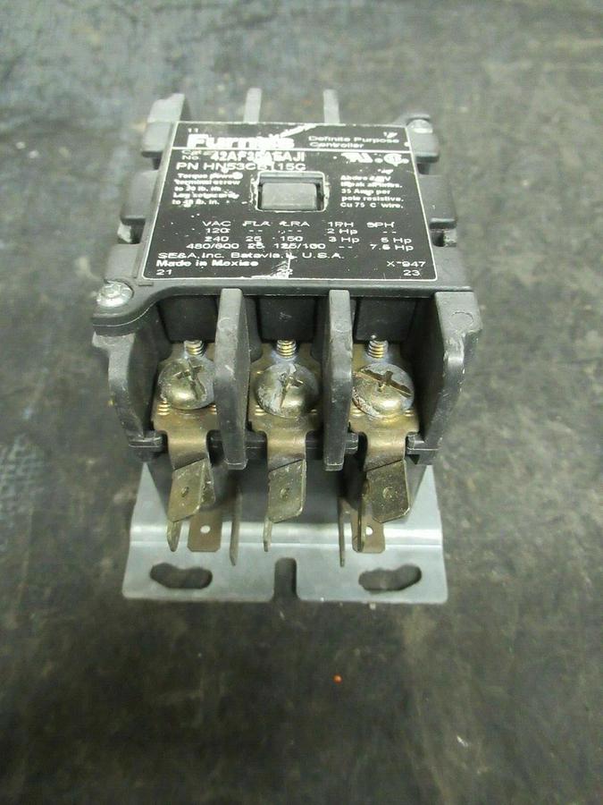 Used 25 AMP FURNAS CONTACTOR 42AF35AFAJI HN53CB115C 600 VAC 3 POLE 35 AMP/RES 7.5 HP