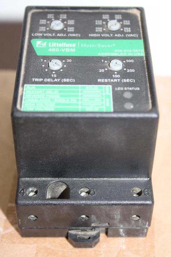 Used LITTELFUSE 3-PHASE VOLTAGE MONITOR MOTOR SAVER RELAY 460-VBM 480 VAC 10 AMP