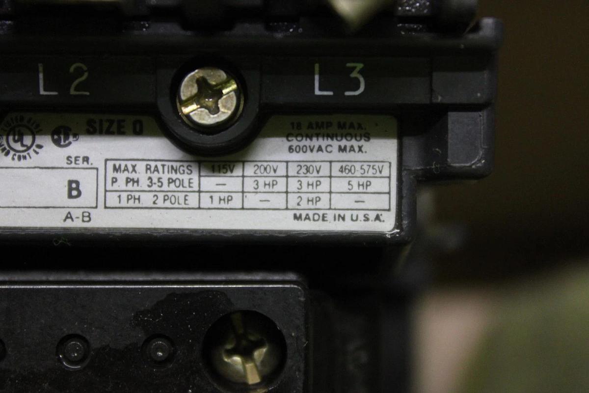 Used ALLEN-BRADLEY STARTER 509-AOD NEMA SIZE 0 18 AMP 600 VAC 3-POLE 5 HP