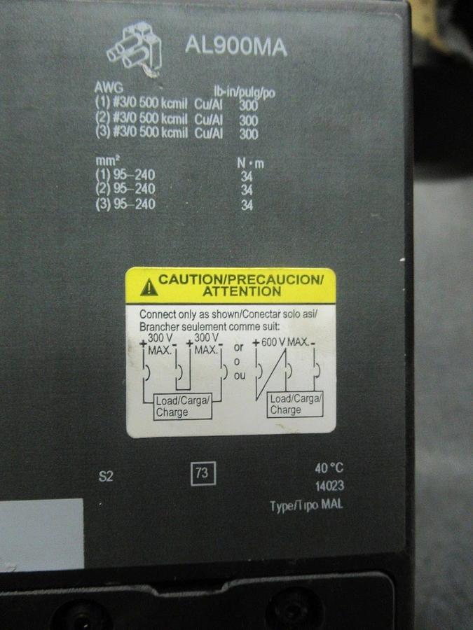 Used SQUARE-D BREAKER MHL3650032DC1625 500A 600VDC W/ AUXILIARY SWITCH & UVR & LUGS