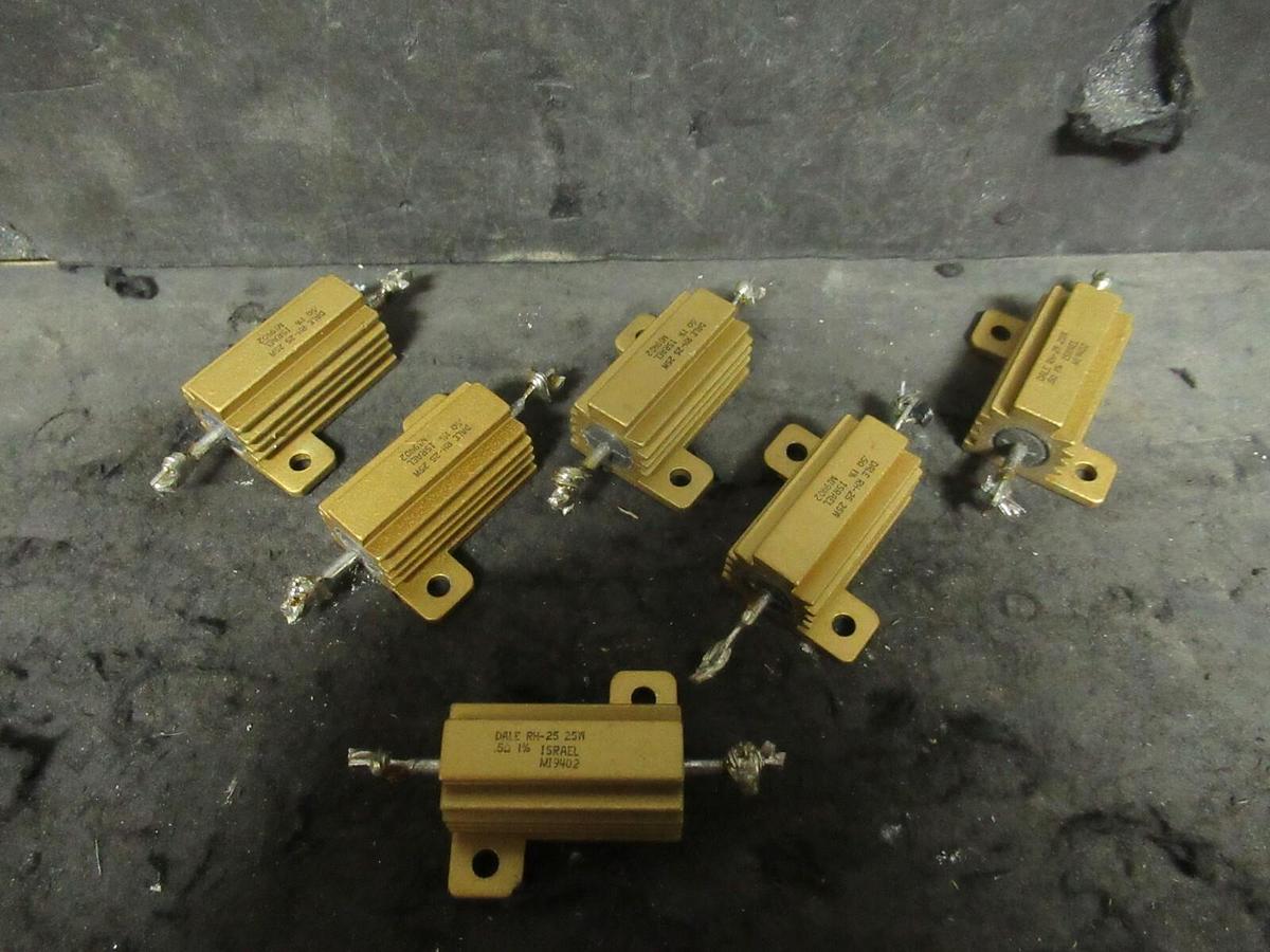 Used (6 QTY) VISHAY DALE RH-25 25 WATT 0.5 OHM ALUMINUM POWER RESISTORS MI9402 1%
