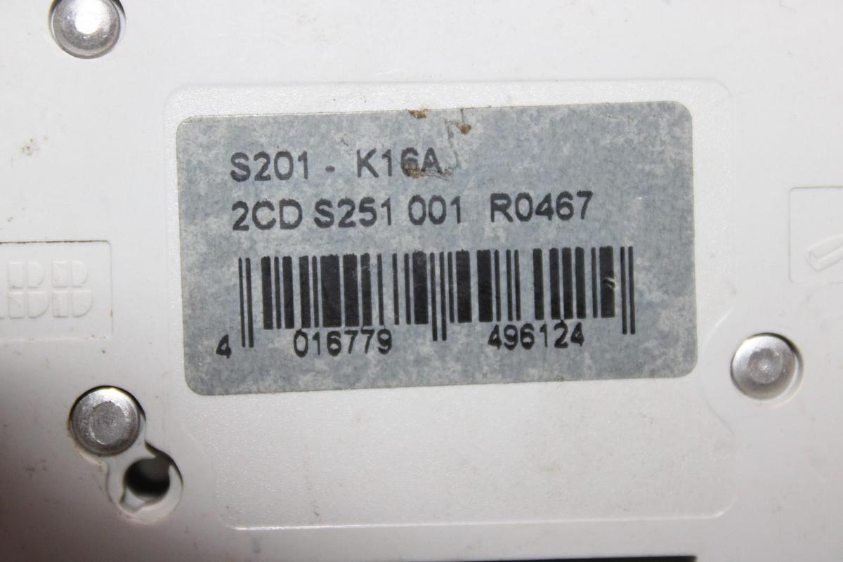 Used ABB CIRCUIT BREAKER S-201-K-16-A 230/400 VAC 16 AMP 1-POLE *WARRANTY*