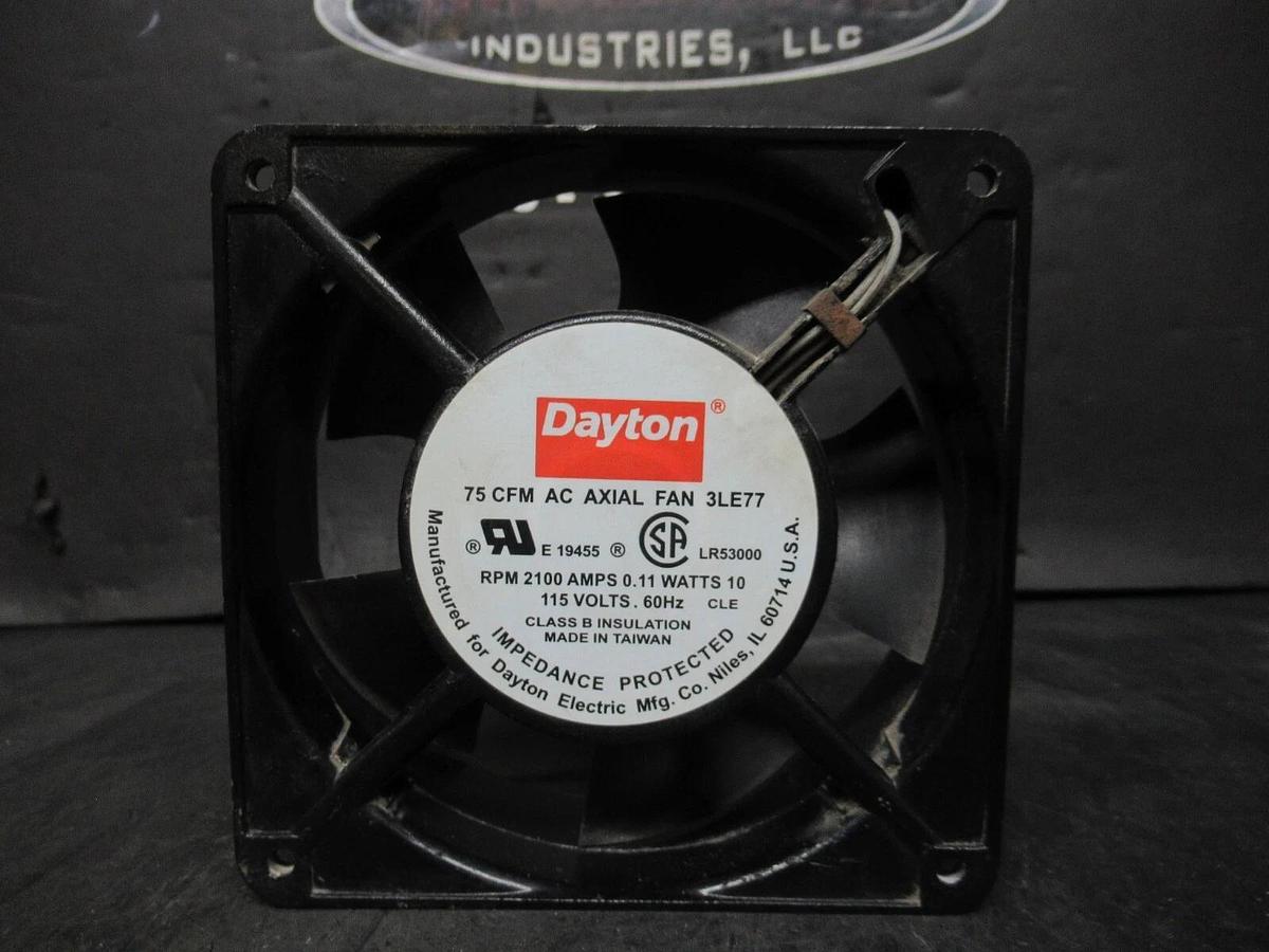 Used DAYTON AC AXIAL COOLING FAN 3LE77 75 CFM 0.11 AMP 10 WATT 115 VOLT 2100 RPM