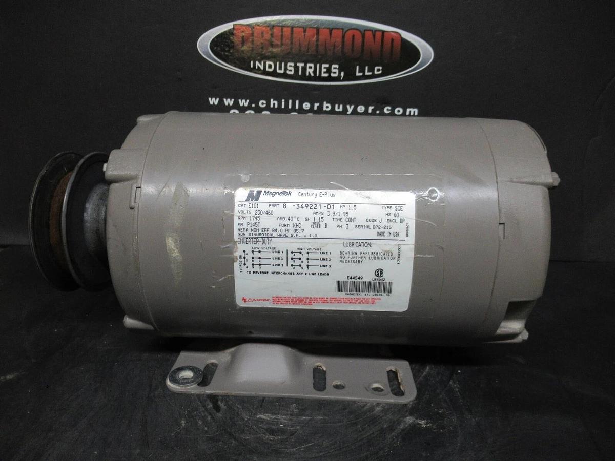 Used CENTURY MAGNETEK MOTOR E101 8-349221-01 1.5HP 1745 RPM 1.15 SF 3.9A 460V DP-ENCL