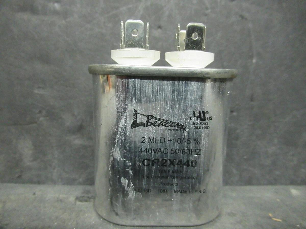Used BEACON COMPONENTS 2 MFD MOTOR SINGLE RUN CAPACITOR CR2X440 440 VAC +10/-5%