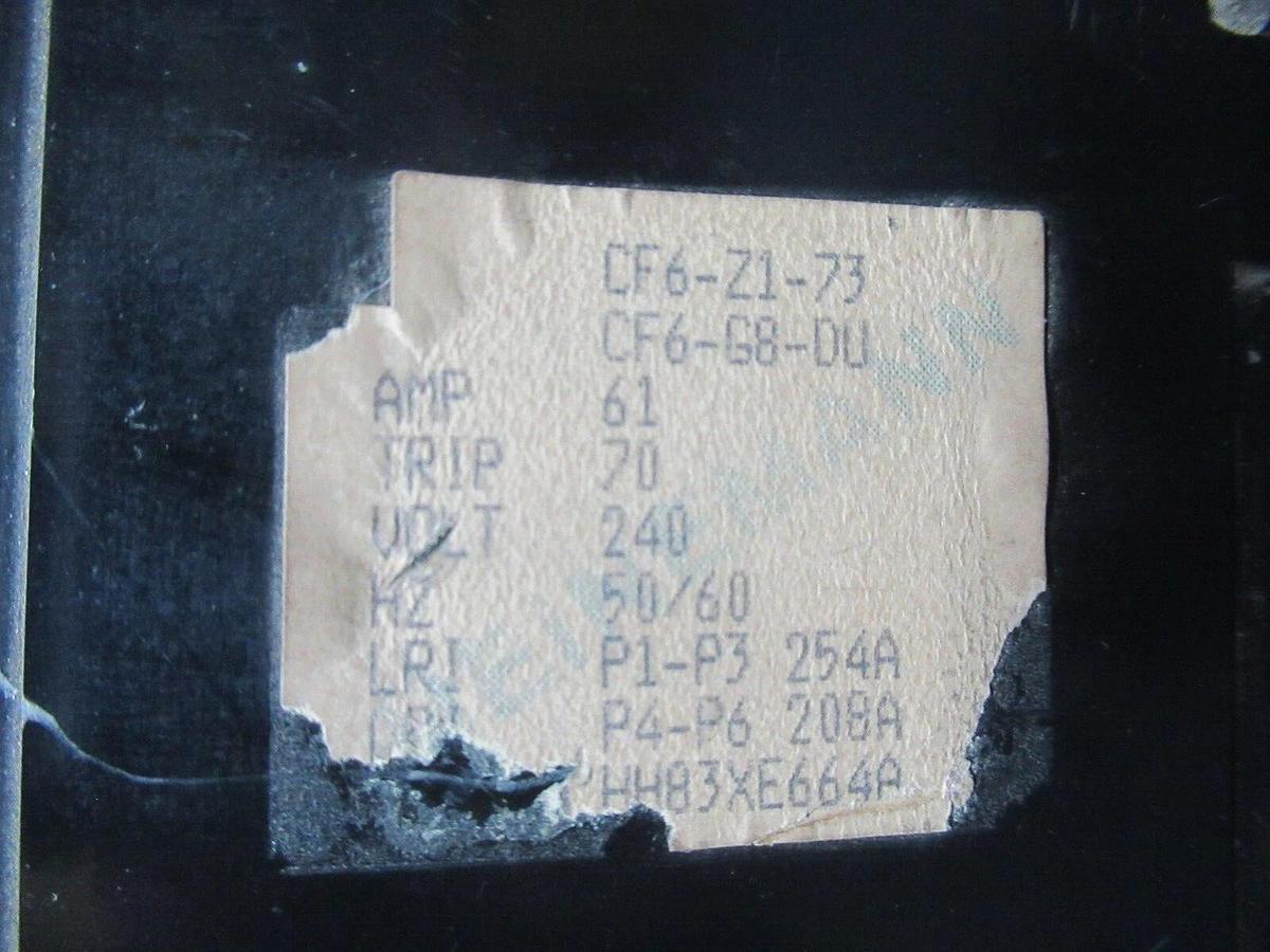 Used HEINEMANN BREAKER CF6-Z1-73 CF6-G8-DU 70 AMP TRIP 240 VAC HH83XE664A