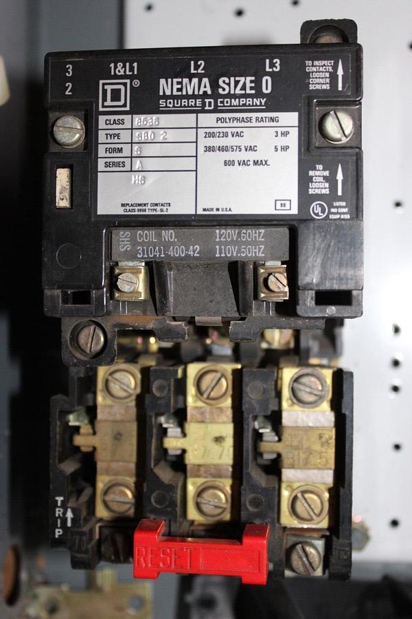 Used SQUARE D COMBINATION STARTER 8538SBA66V02CFP1 30 AMP 600 VAC TYPE 12/3R