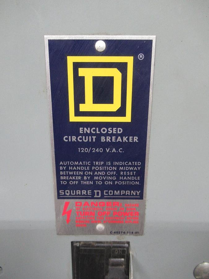 Used SQUARE D ENCLOSED CIRCUIT BREAKER QO2100N W/ QO2125 125 AMP 2-POLE 240 VAC