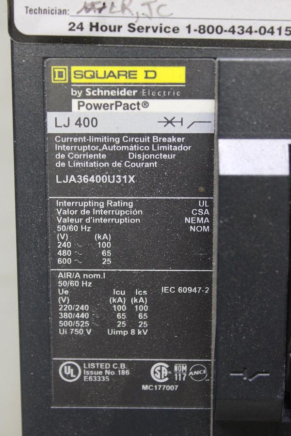 Used SQUARE D I-LINE CIRCUIT BREAKER FA34100 SERIES 2 100 AMP 480 VAC 3-POLE