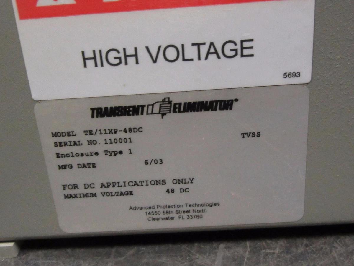 Used TRANSIENT ELIMINATOR MODEL TE/11XP-48DC 48VDC PROTECTOR SURGE SUPPRESSOR