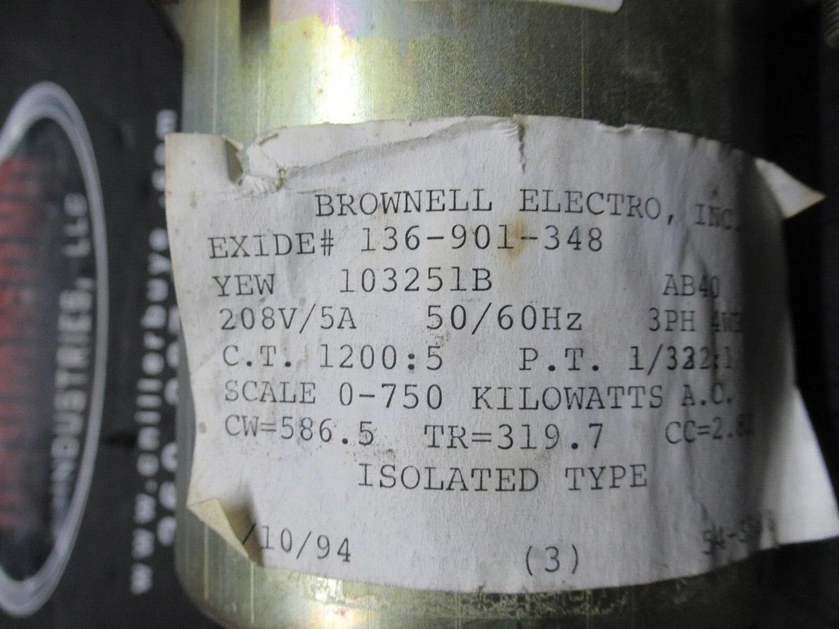 Used YOKOGAWA / BROWNELL ELECTRO AC KILOWATT METER 750 MAX 10325LB / 136-901-348