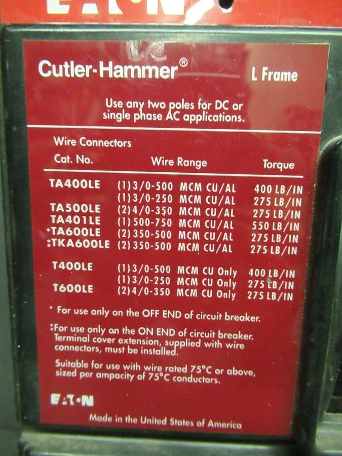 Used CUTLER HAMMER MOLDED CASE SWITCH 600 AMP 600 VAC 3-POLE **WARRANTY**