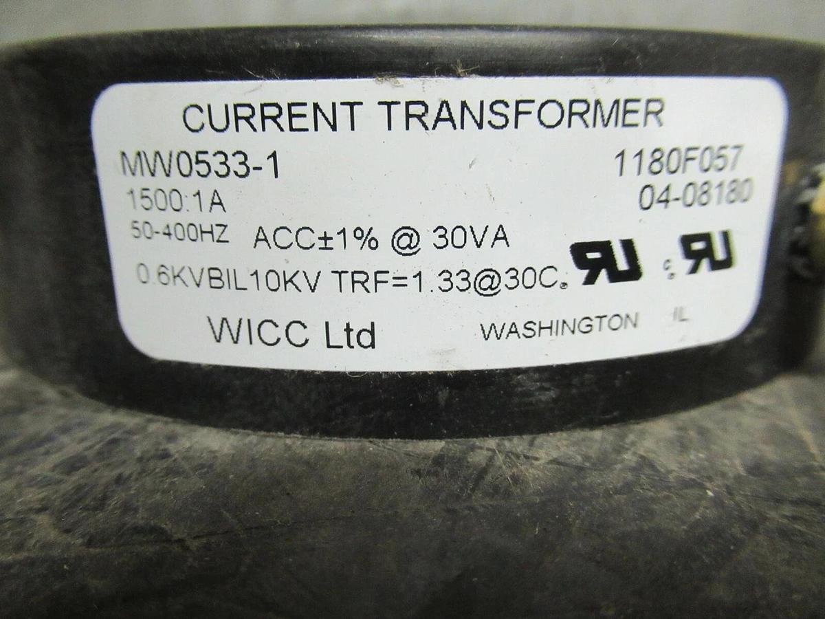 Used WICC LTD CURRENT TRANSFORMER MW0533-1 RATIO: 1500:1 A KV: 0.6 **WARRANTY**