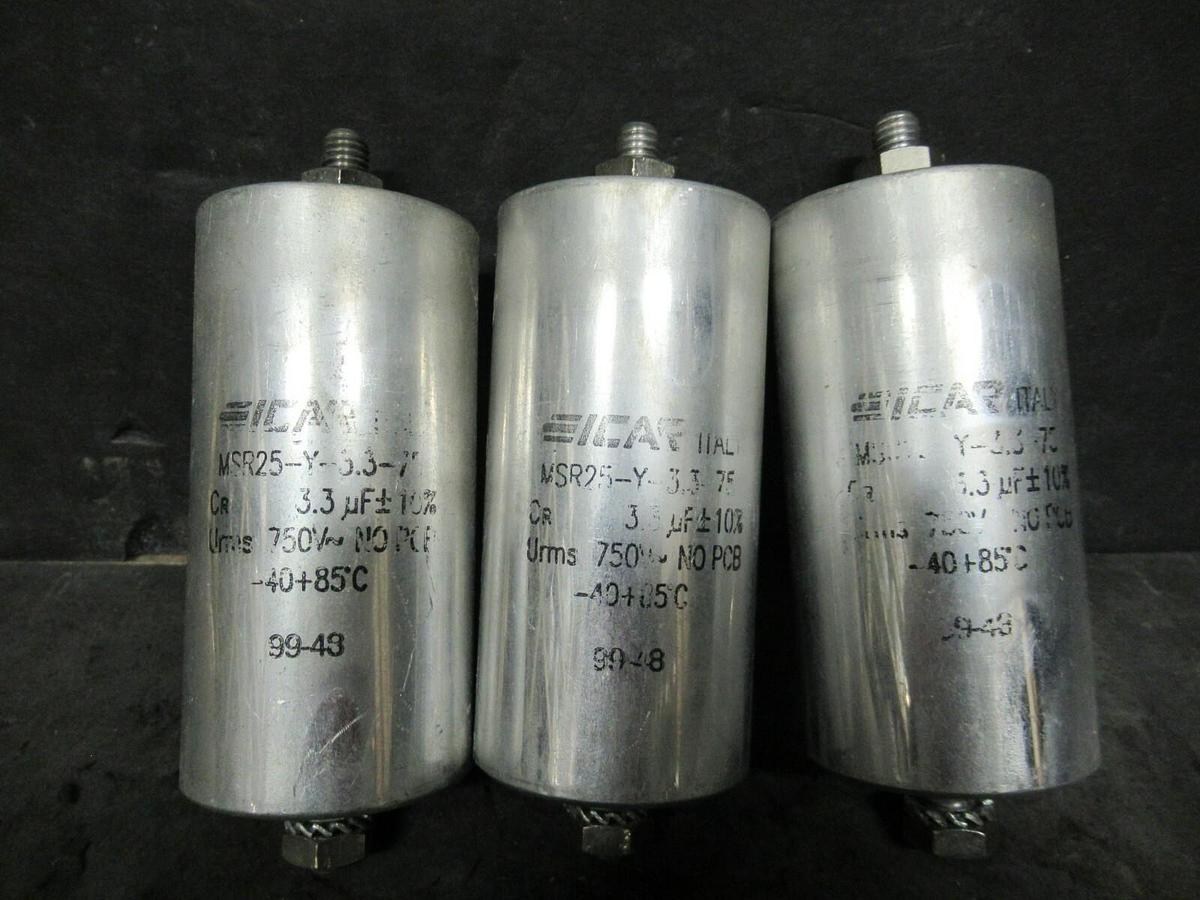 Used (1) ICAR MSR25-Y-3.3-75 CAPACITOR 750 VAC MAX 3.3 uF NO PCBs SINGLE POLE