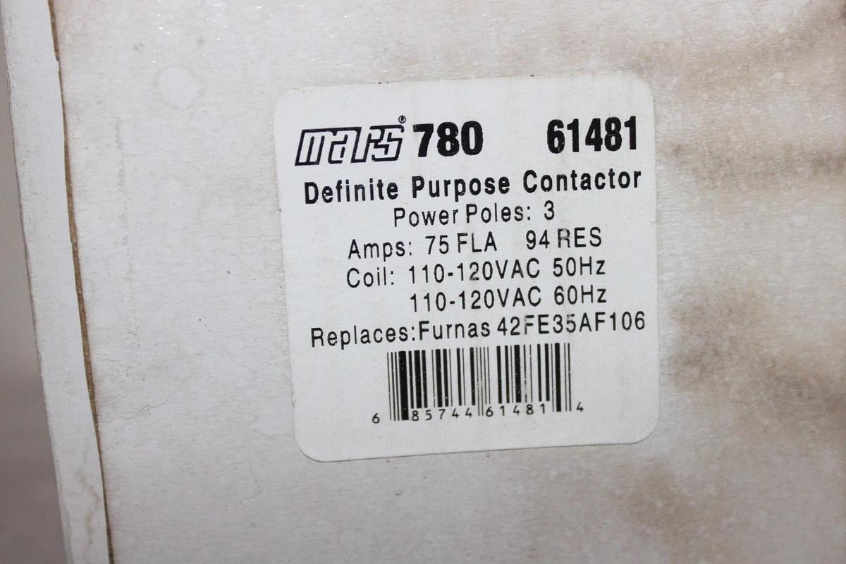 NIB MOTORS & ARMATURES MARS 780 CONTACTOR 61481 75 AMP 600 VAC 40 HP