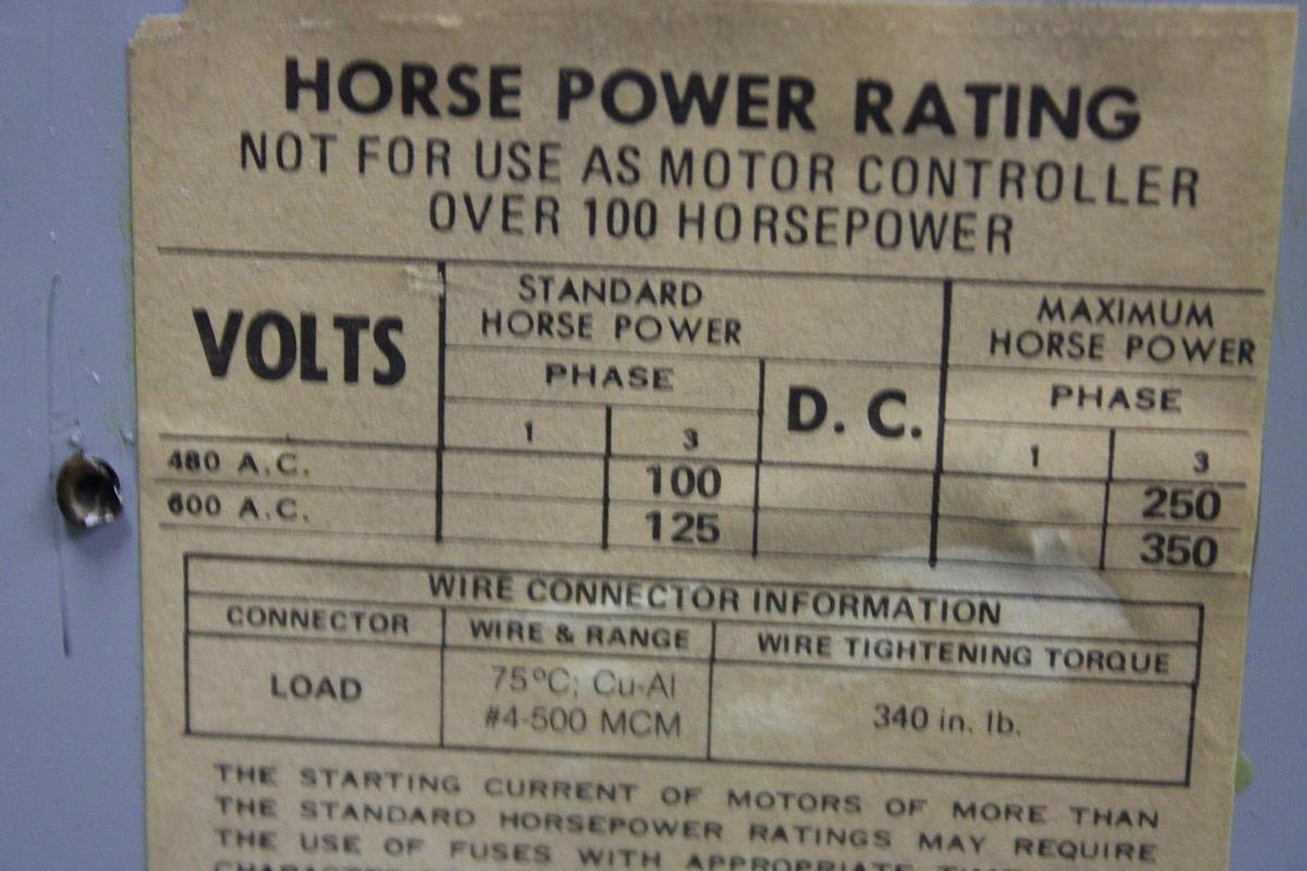 Used ITE VACU-BREAK PANELBOARD SWITCH V7F3604 200 AMP 600 VOLT 3-PHASE 3-POLE