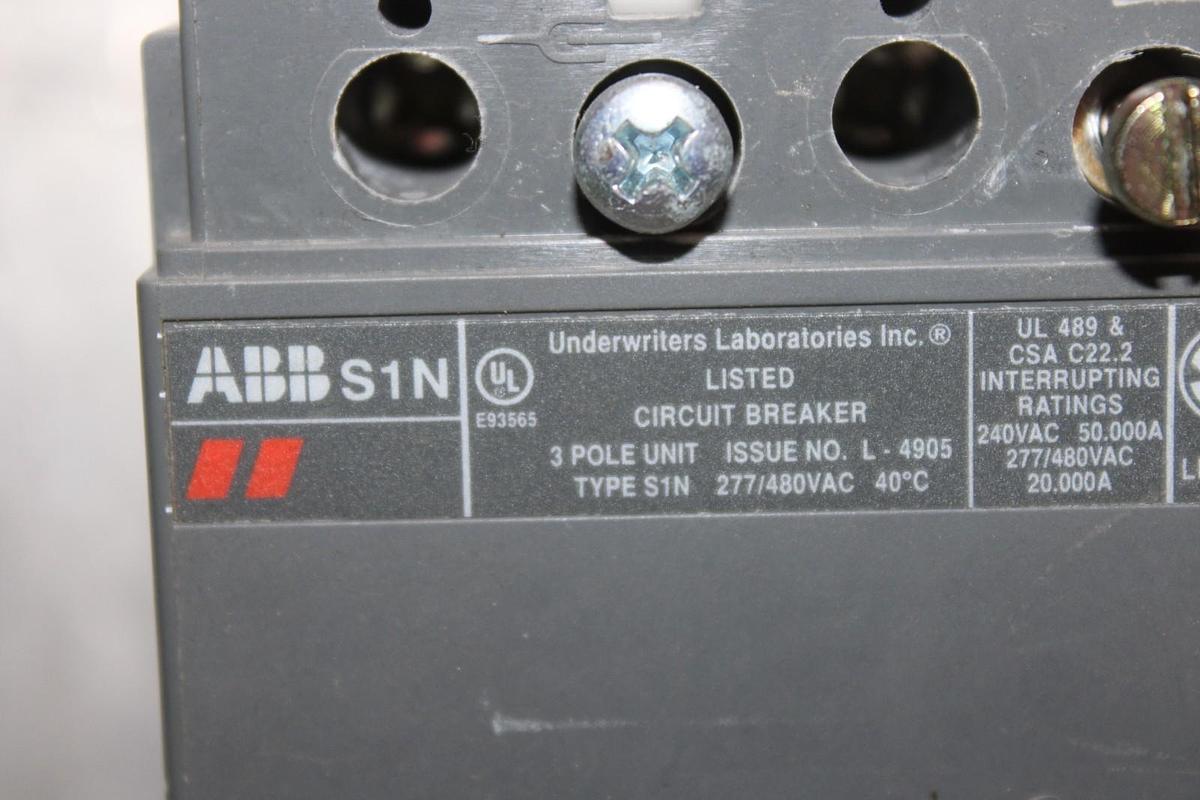 Used ABB CIRCUIT BREAKER SACE S1 S1N 60 AMP 3-POLE 277/480 VAC **WARRANTY INCLUDED**