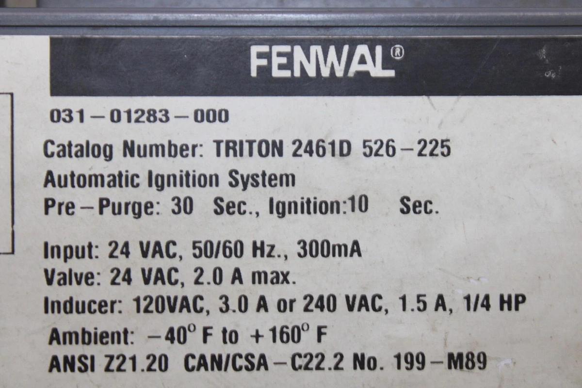 Used FENWAL IGNITION CONTROL MODULE TRITON-2461D-526-225 031-01283-000 24 VAC
