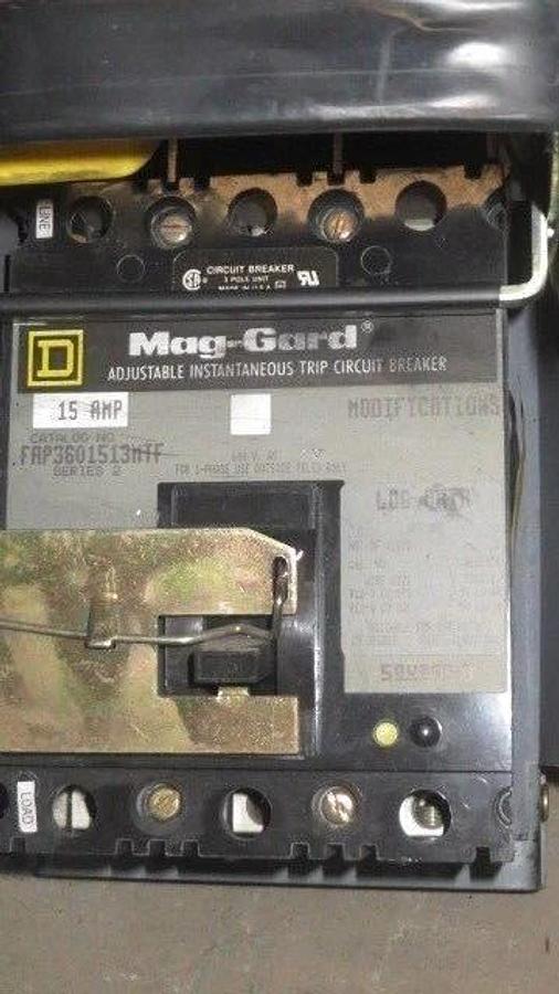 Used SQUARE D 8" MCC FEEDER BUCKET WITH 15 AMP FHP MAG-GARD BREAKER