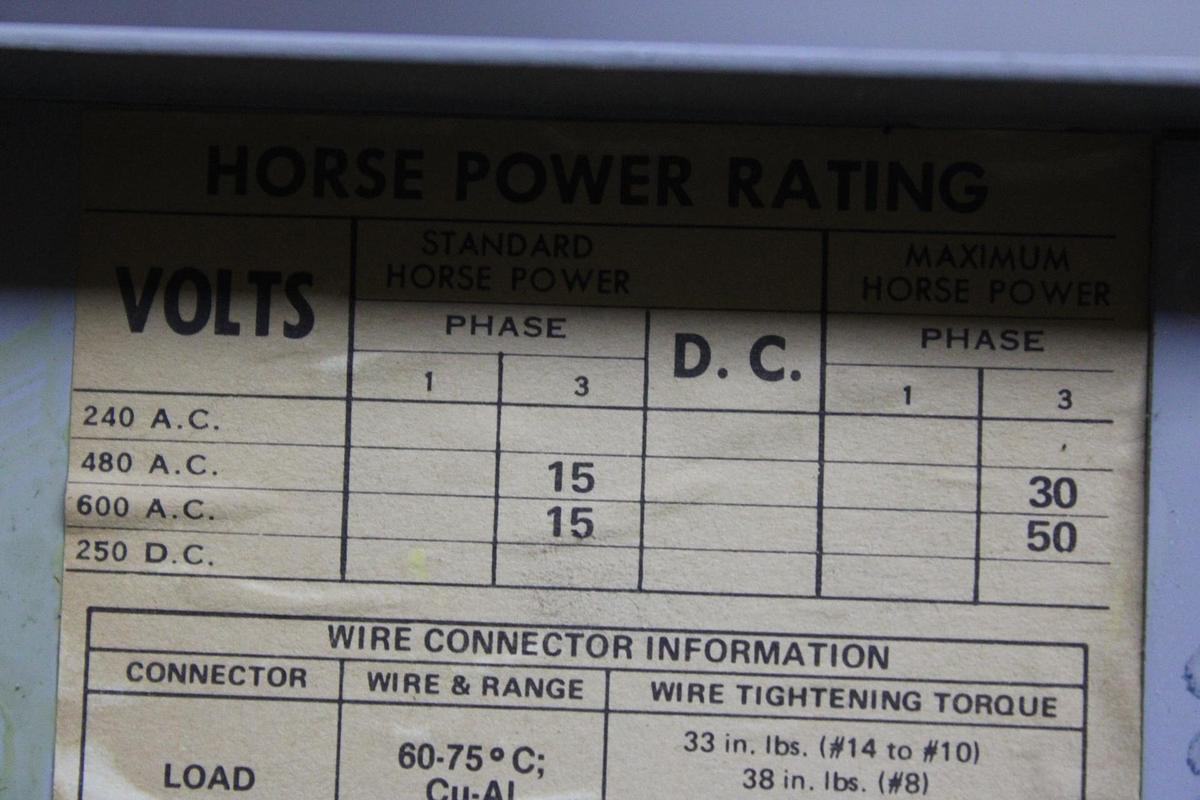 Used ITE TWIN VACU-BREAK FUSIBLE PANELBOARD SWITCH V7E3622 600V 60A