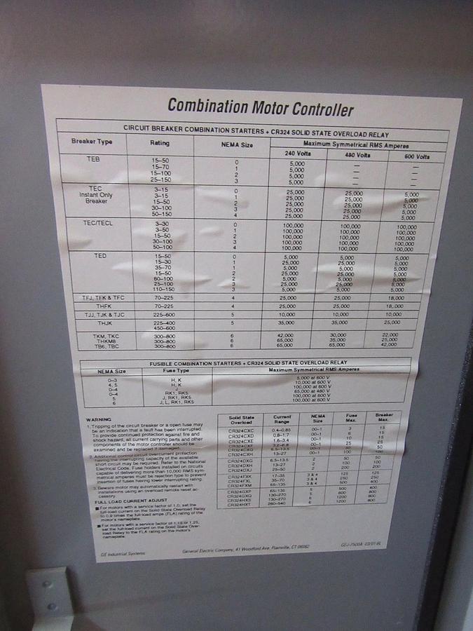 Used GE COMBINATION STARTER SIZE 1 240 VAC 7.5 HP CR308C CR308C1822PXATDBG 300-LINE