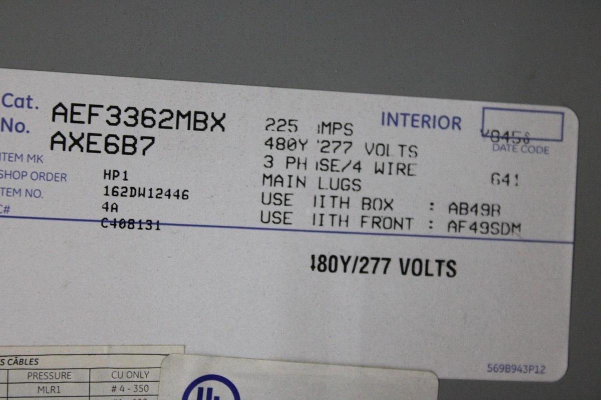 Used GENERAL ELECTRIC SERVICE PANELBOARD AB49B 225 AMP 208Y/120V 3-PHASE NEMA 1