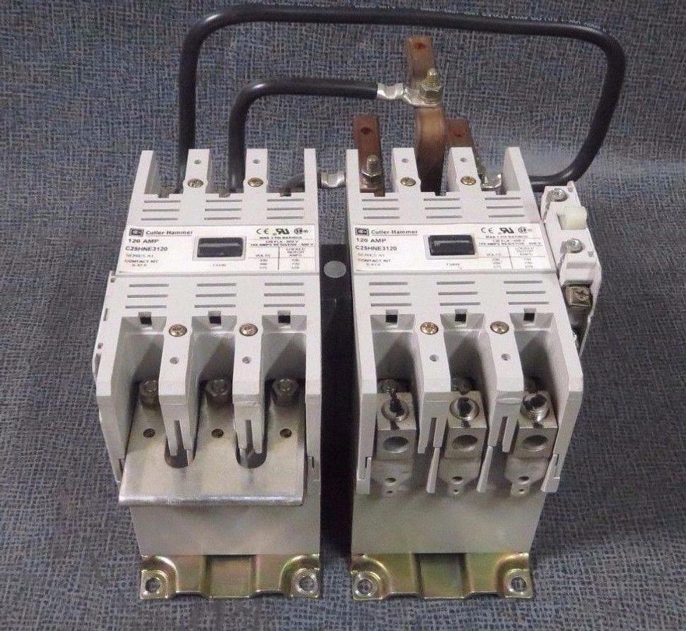 Used CUTLER HAMMER REVERSING CONTACTOR SET - 120 AMP 600 V 120V COILS # C25HNE3120