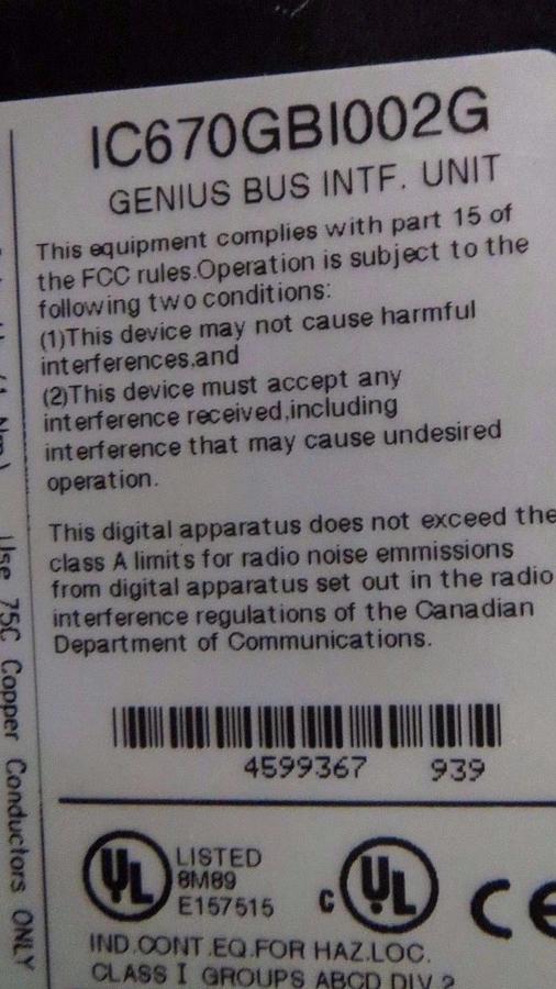 Used GE FANUC FIELD CONTROL GENIUS BUS INTERFACE WITH BASE  MODEL: IC670GBI002G