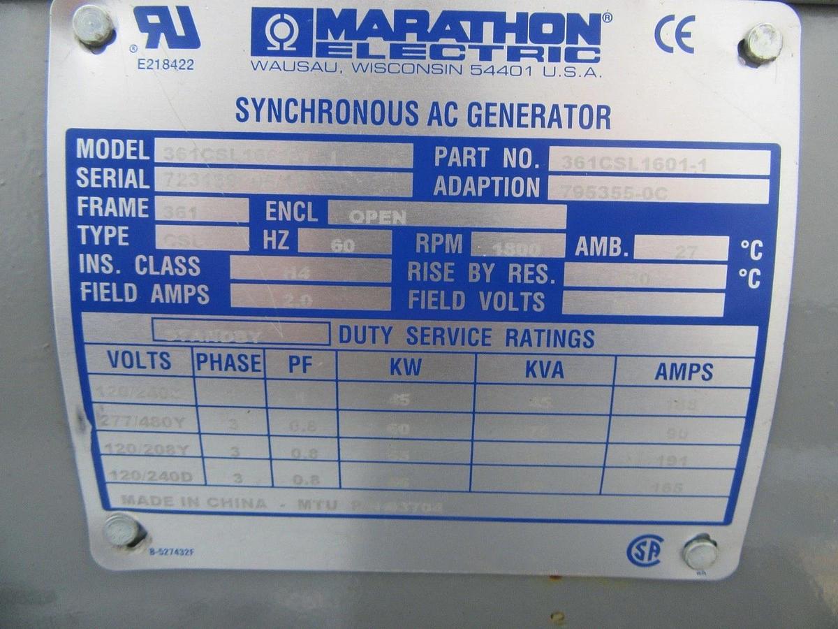 Used 50 KW GENERATOR MTU 5.0 NATURAL GAS / LP 120/208V 3 PH RE-CONNECTABLE 23 HRS