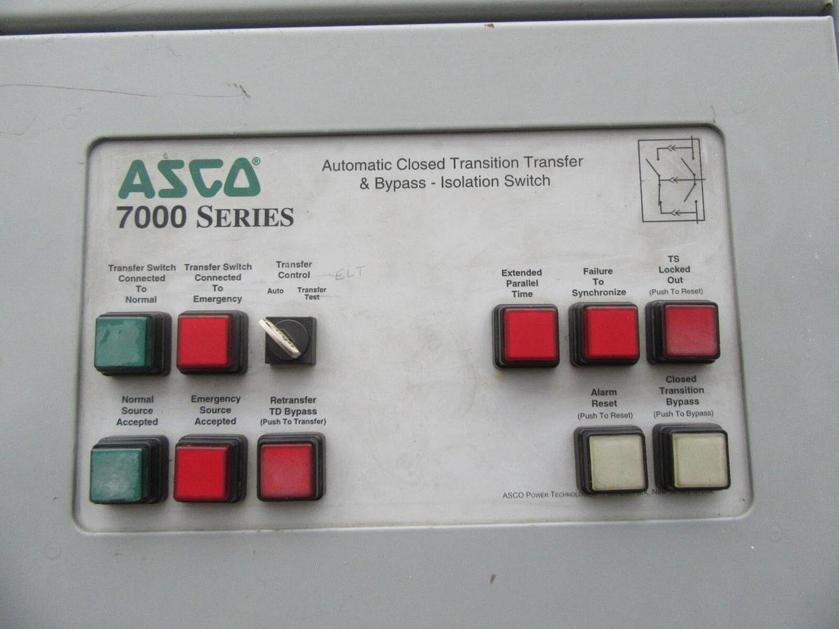 Used 1000 AMP ASCO AUTOMATIC TRANSFER SWITCH 7000 SERIES 480 V ATS BYPASS ISOLTION