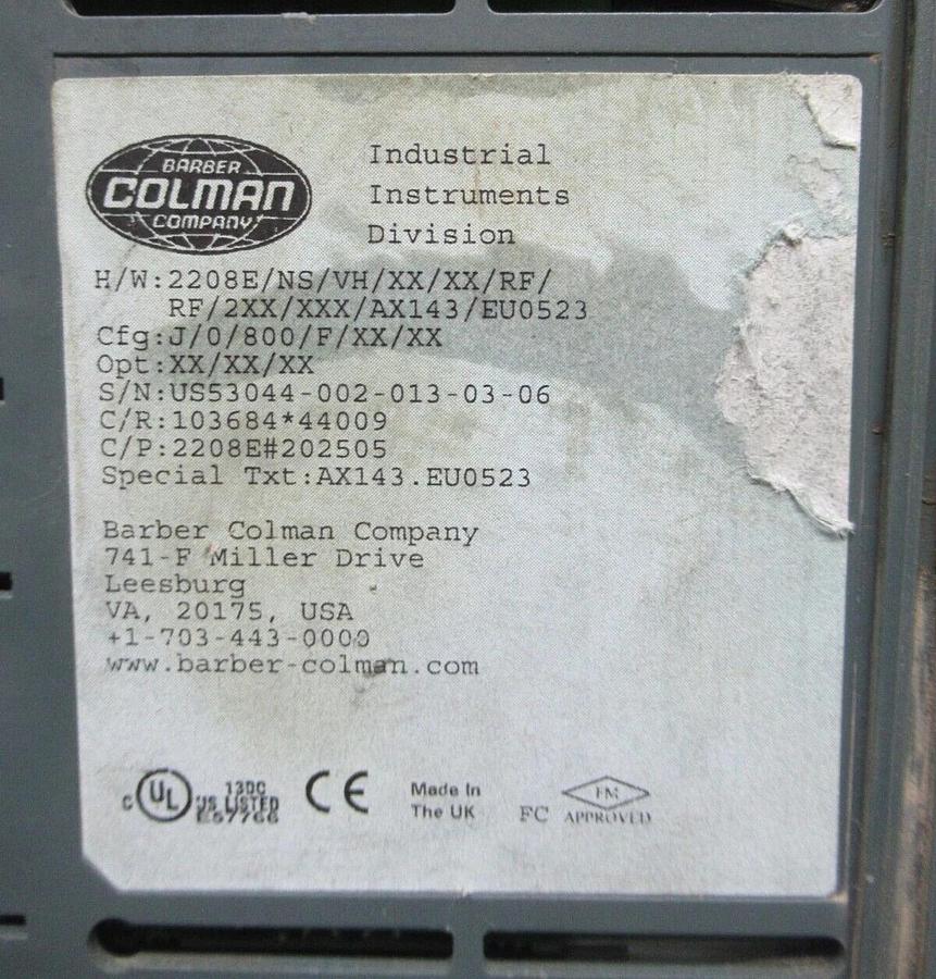 Used BARBER COLMAN PRECISION TEMPERATURE CONTROLLER 2208/NS/VH 240 VAC 10 WATT