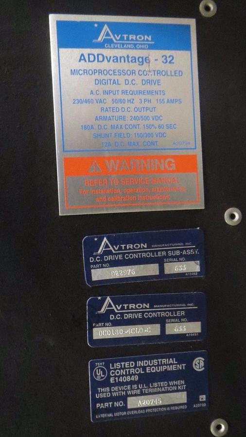 Used AVTRON WESTINGHOUSE ADDVANTAGE-32 DIGITAL DC DRIVE 230/460V 3 PH DC0180-4CLO-C