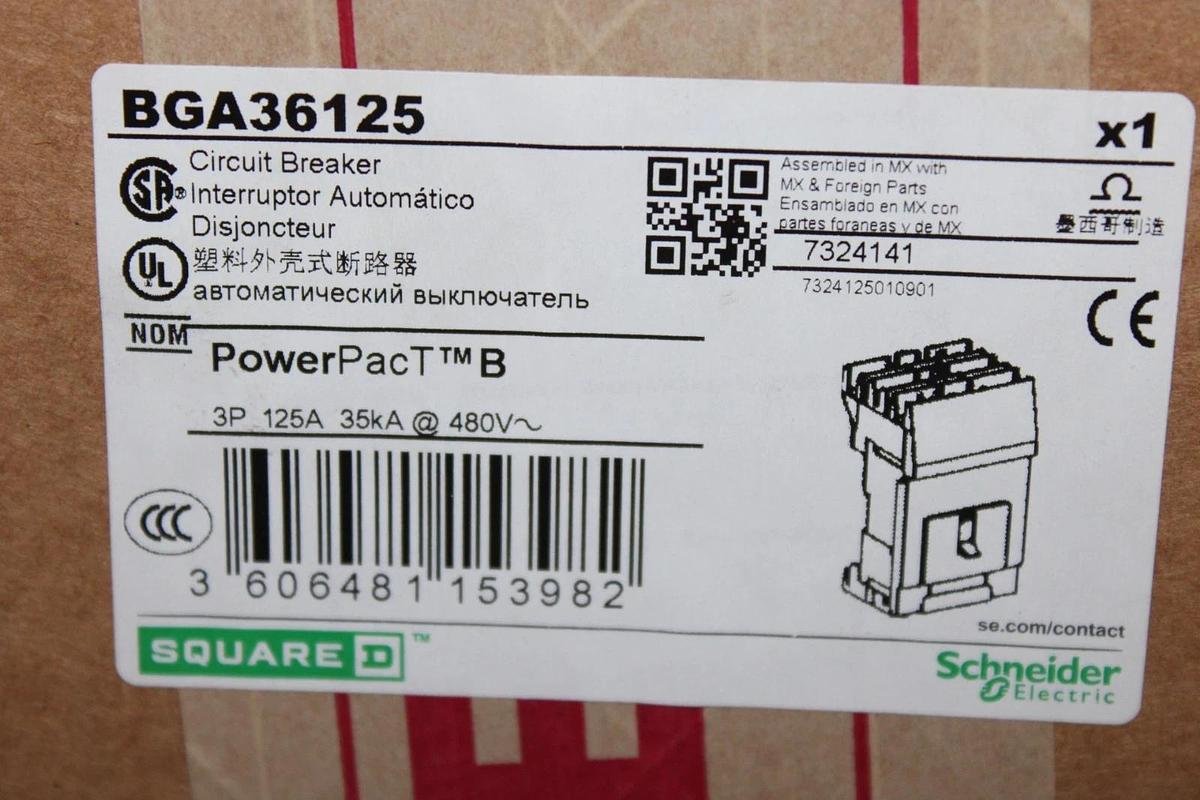 NIB SQUARE D POWERPACT I-LINE CIRCUIT BREAKER BGA36125 125 AMP 3-POLE 600 VAC
