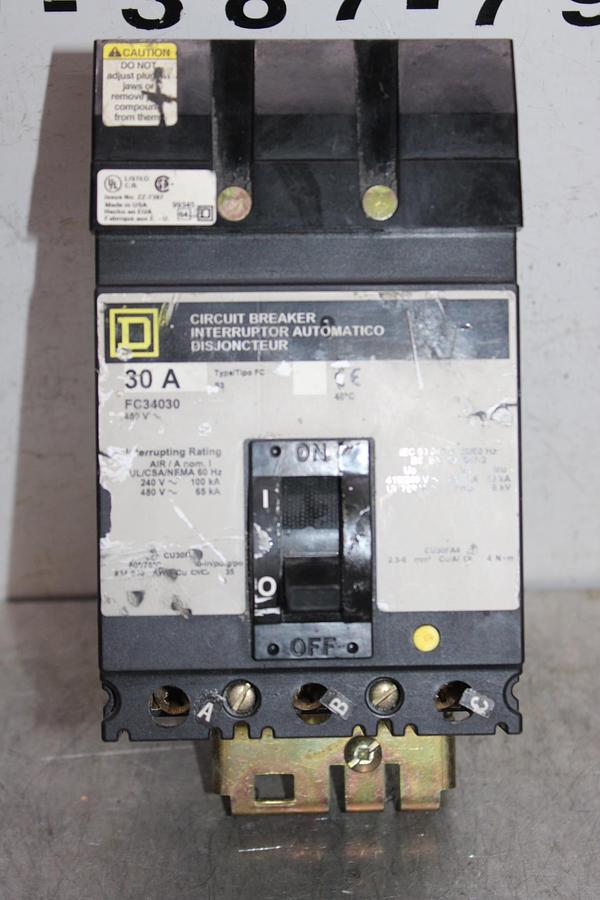 Used SQUARE D I-LINE CIRCUIT BREAKER FA34030 30 AMP 480 VOLT 3-POLE