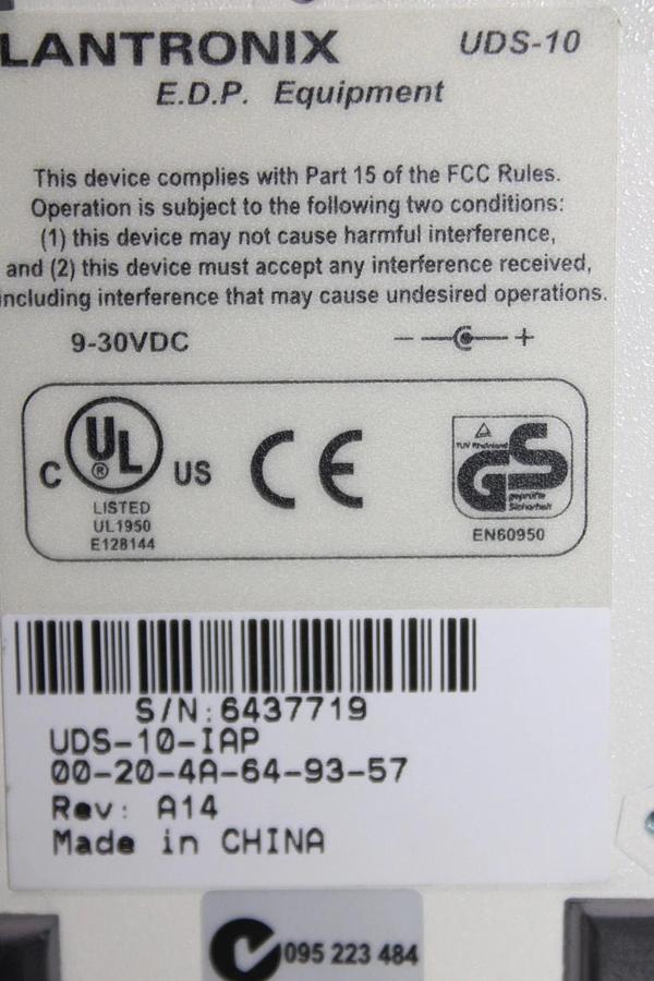 Used LANTRONIX SINGLE PORT SERVER TERMINAL MODEM UDS-10-IAP REV. A14 9-30 VDC