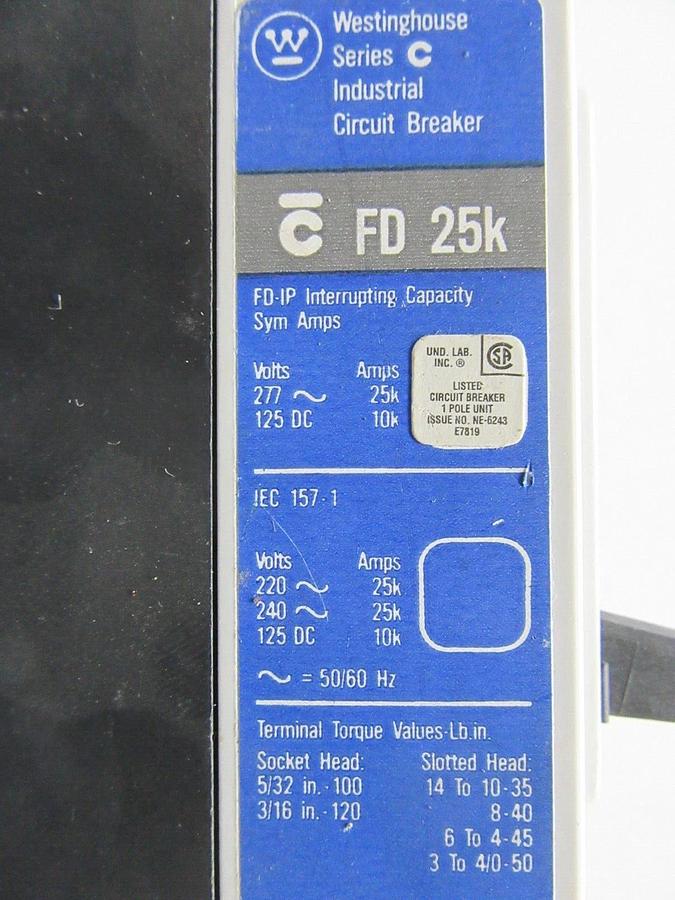 Used WESTINGHOUSE CIRCUIT BREAKER FD1020 20 AMP SINGLE POLE 480/277 VAC **WARRANTY**